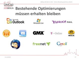 OMCap SES Berlin 2012 - Online Marketing Konferenz Berlin




             Bestehende Optimierungen
             müssen erhalten bleiben




11.10.2012                                                                          17
 