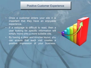 Positive Customer Experience



• Once a customer enters your site it is
  important that they have an enjoyable
  experie...