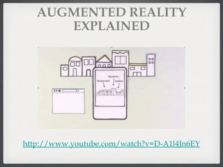 AUGMENTED REALITY EXPLAINED http://www.youtube.com/watch?v=D-A1l4Jn6EY 
