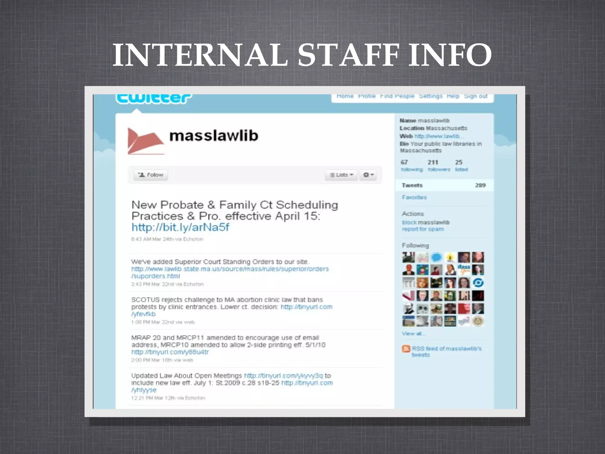 INTERNAL STAFF INFO 