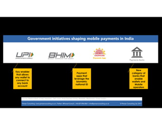 Key enabler
that allows
any wallet to
connect to
any bank
account
Payment
apps that
leverage the
biometric
national ID
New
category of
banks that
enable
wallets and
Mobile
operators
 