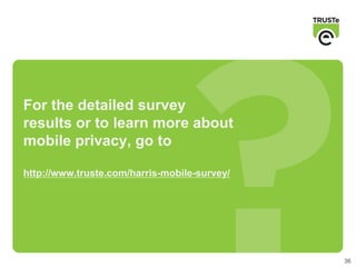 For the detailed survey
results or to learn more about
mobile privacy, go to

http://www.truste.com/harris-mobile-survey/




                                              36
 