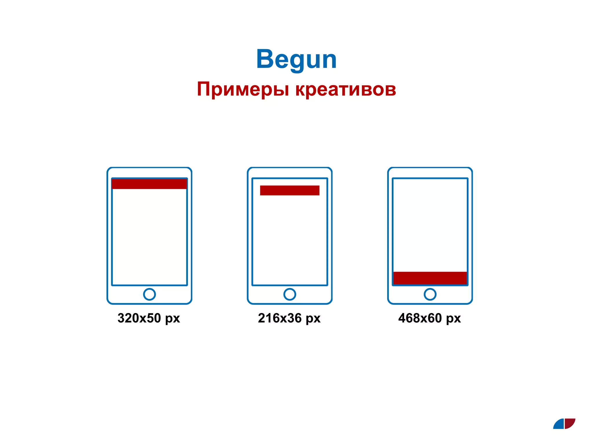 Примеры креативов
Begun
320x50 px 216x36 px 468x60 px
 