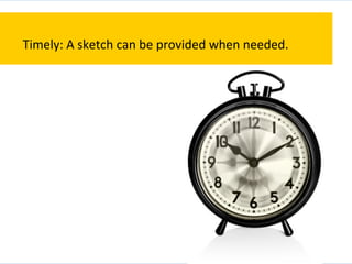 Timely:	
  A	
  sketch	
  can	
  be	
  provided	
  when	
  needed.	
  
 