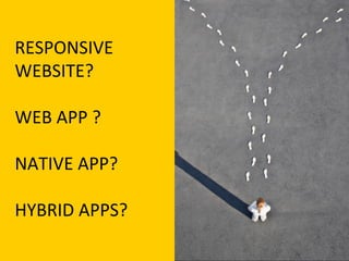RESPONSIVE	
  
WEBSITE?	
  
	
  
WEB	
  APP	
  ?	
  
	
  
NATIVE	
  APP?	
  
	
  
HYBRID	
  APPS?	
  
 