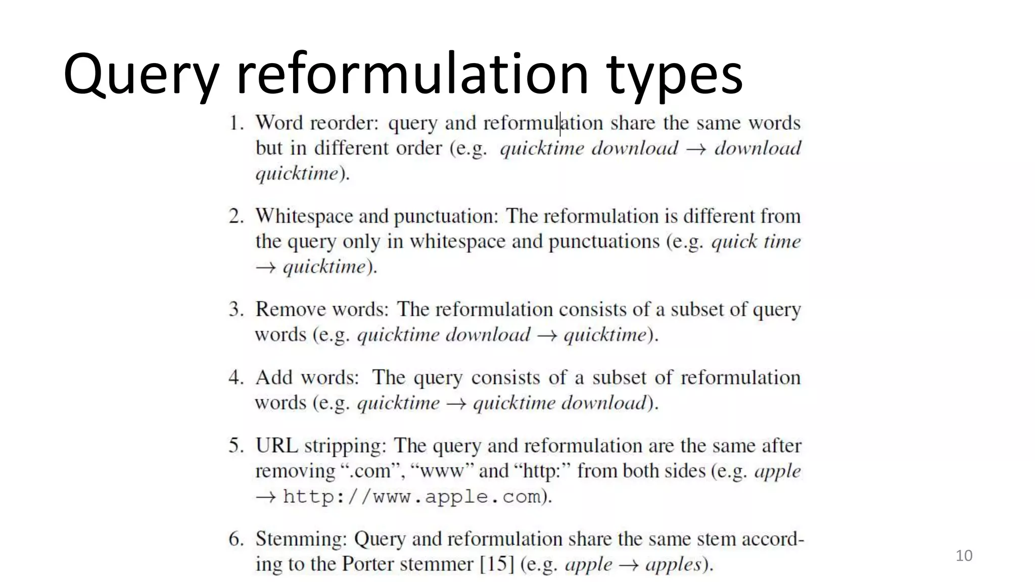Query reformulation types
10
 