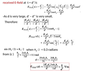received E-field at t = d‘’/c
-
-As d is very large, d' – d’’ is very small,
Therefore
when < 0.3 radians
from (c )
 