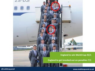 @mobilesquared www.mobilesquared.co.uk
England to win World Cup 25/1
England to get knocked out on penalties 7/1
 