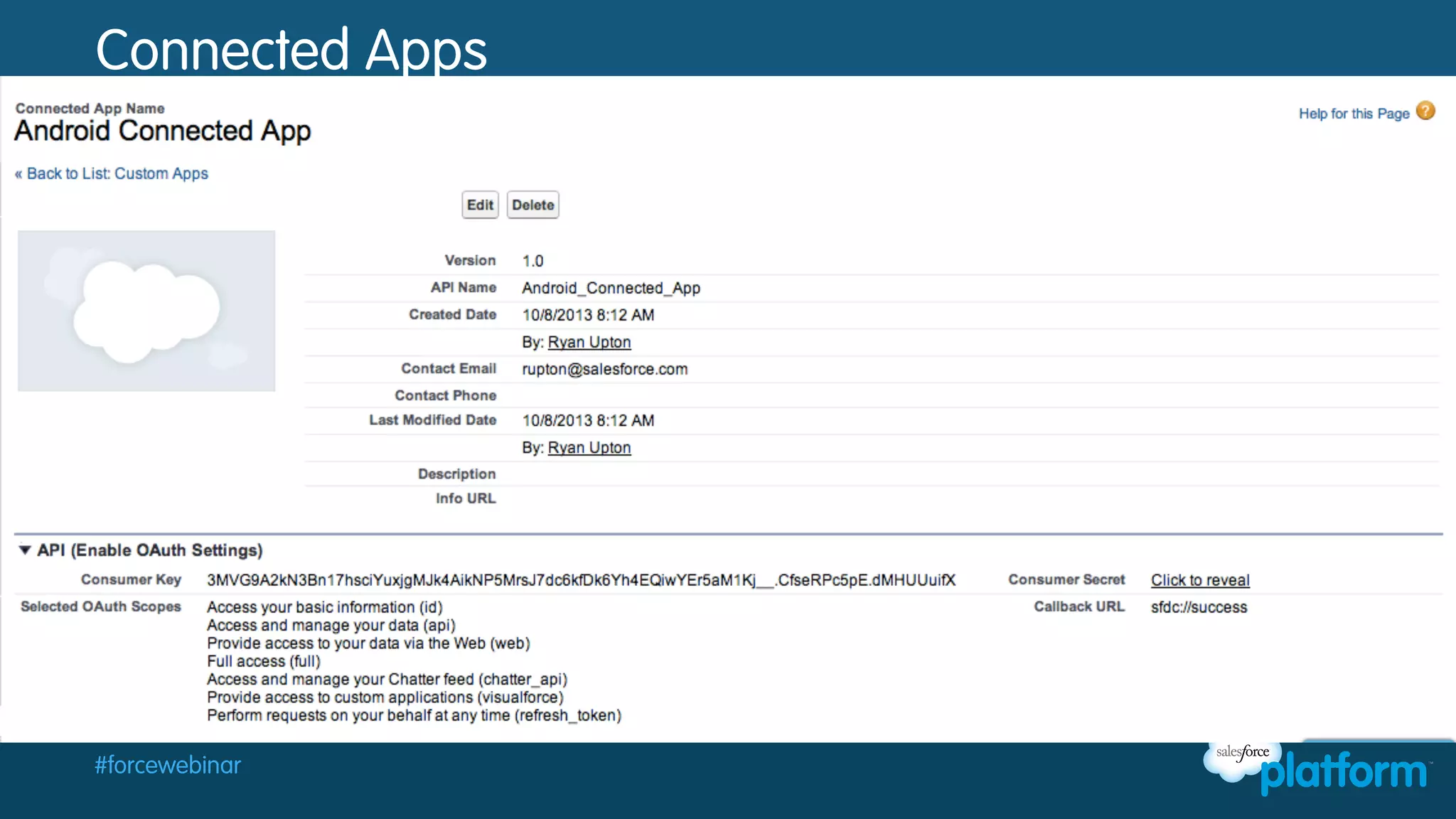 Connected Apps

Chapter 1:

#forcewebinar

 