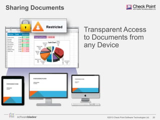 Sharing Documents

Transparent Access
to Documents from
any Device

©2013 Check Point Software Technologies Ltd.

20

 