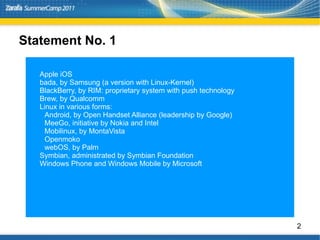 Statement  No.  1  Smartphone OS are the unknown OS in business! Apple iOS 