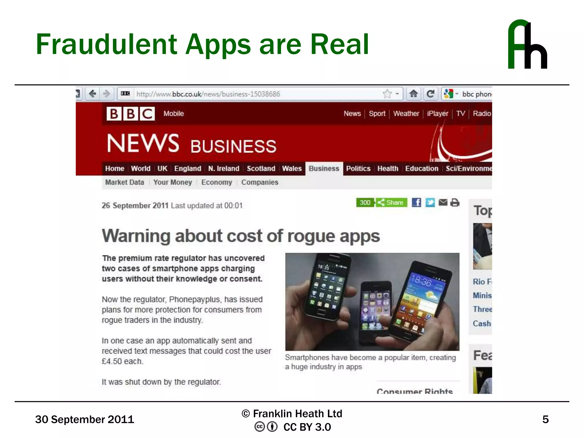 Fraudulent Apps are Real30 September 20115© Franklin Heath Ltd