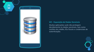 M3 - Exposição de Dados Sensíveis
Muitas aplicações web não protegem
devidamente os dados sensíveis, tais como
cartões de crédito, IDs fiscais e credenciais de
autenticação.
 