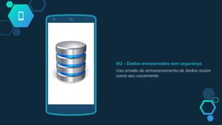 M2 - Dados armazenados sem segurança
Uso errado do armazenamento de dados assim
como seu vazamento
 
