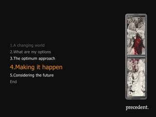 1.A changing world
2.What are my options
3.The optimum approach

4.Making it happen
5.Considering the future
End
 