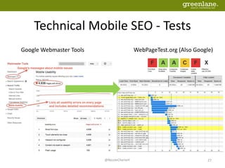 Technical Mobile SEO - Tests
27
Google Webmaster Tools WebPageTest.org (Also Google)
@NicoleCherieH
 