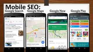 Google Search Google Maps Google Now Google Play
Mobile SEO:
 