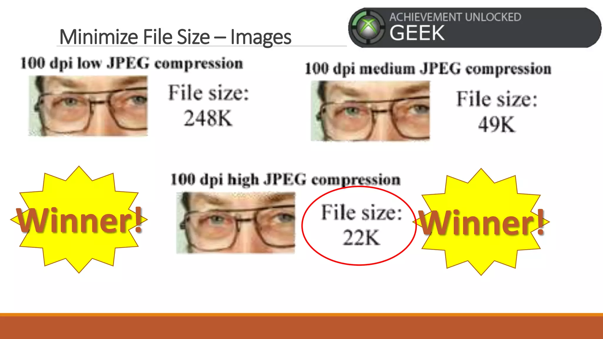 Minimize File Size – Images
Winner!Winner!
 