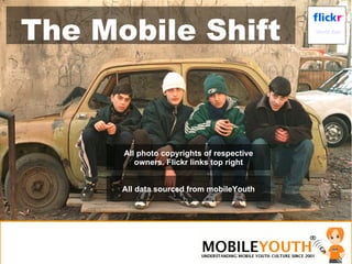 World Bank The Mobile Shift All data sourced from mobileYouth All photo copyrights of respective owners. Flickr links top right 