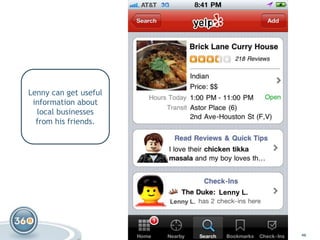 Lenny can get useful information about local businesses from his friends.<br />Lenny L.<br />Lenny L.<br />