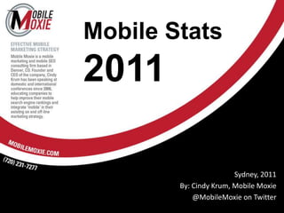Mobile Stats2011 Sydney, 2011 By: Cindy Krum, Mobile Moxie @MobileMoxie on Twitter 