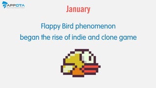 January
Flappy Bird phenomenon
began the rise of indie and clone game
 