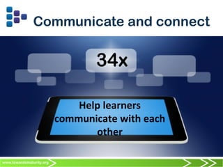 www.towardsmaturity.org
Communicate and connect
34x	
  	
  
Help	
  learners	
  
communicate	
  with	
  each	
  
other	
  
 