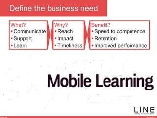 Slide 49 January 2013
Define the business need
Benefit?
§ Speed to competence
§ Retention
§ Improved performance
What?
§ Communicate
§ Support
§ Learn
Why?
§ Reach
§ Impact
§ Timeliness
 