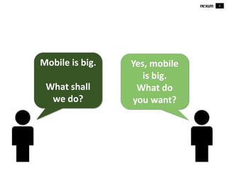 6
Mobile is big.
What shall
we do?
Yes, mobile
is big.
What do
you want?
 