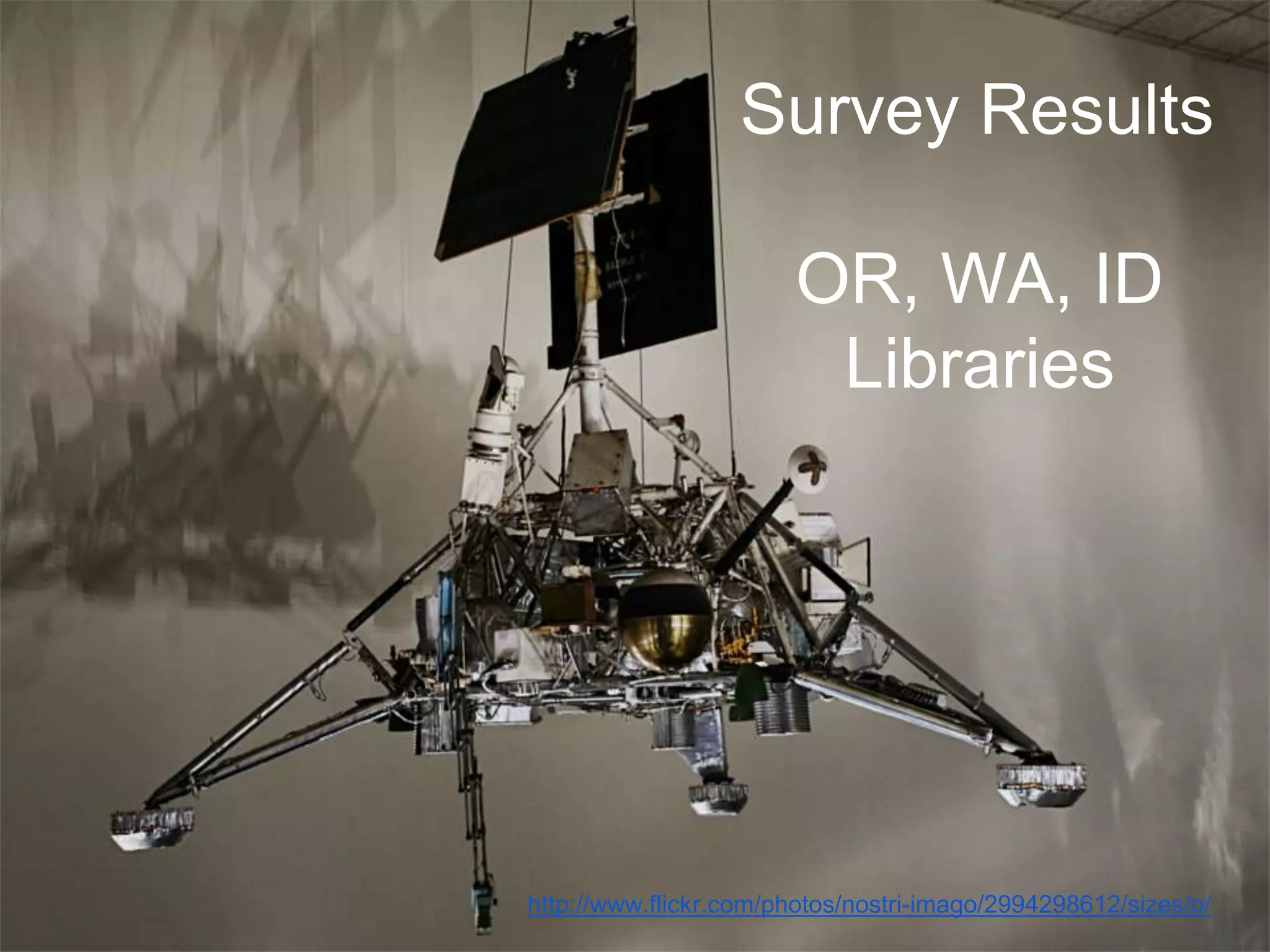 Survey Results
OR, WA, ID
Libraries
http://www.flickr.com/photos/nostri-imago/2994298612/sizes/o/