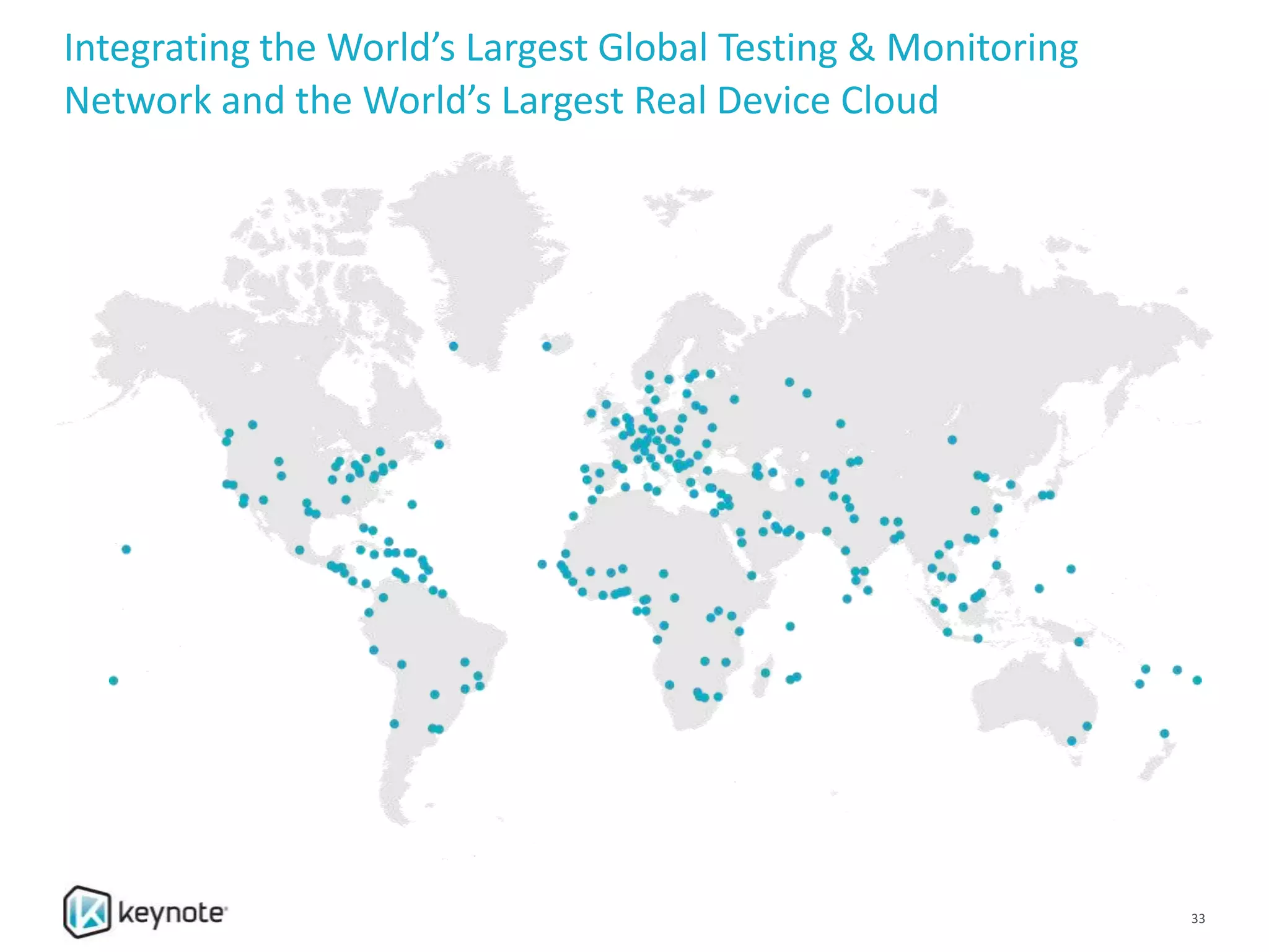 Integrating the World’s Largest Global Testing & Monitoring
Network and the World’s Largest Real Device Cloud
33
 