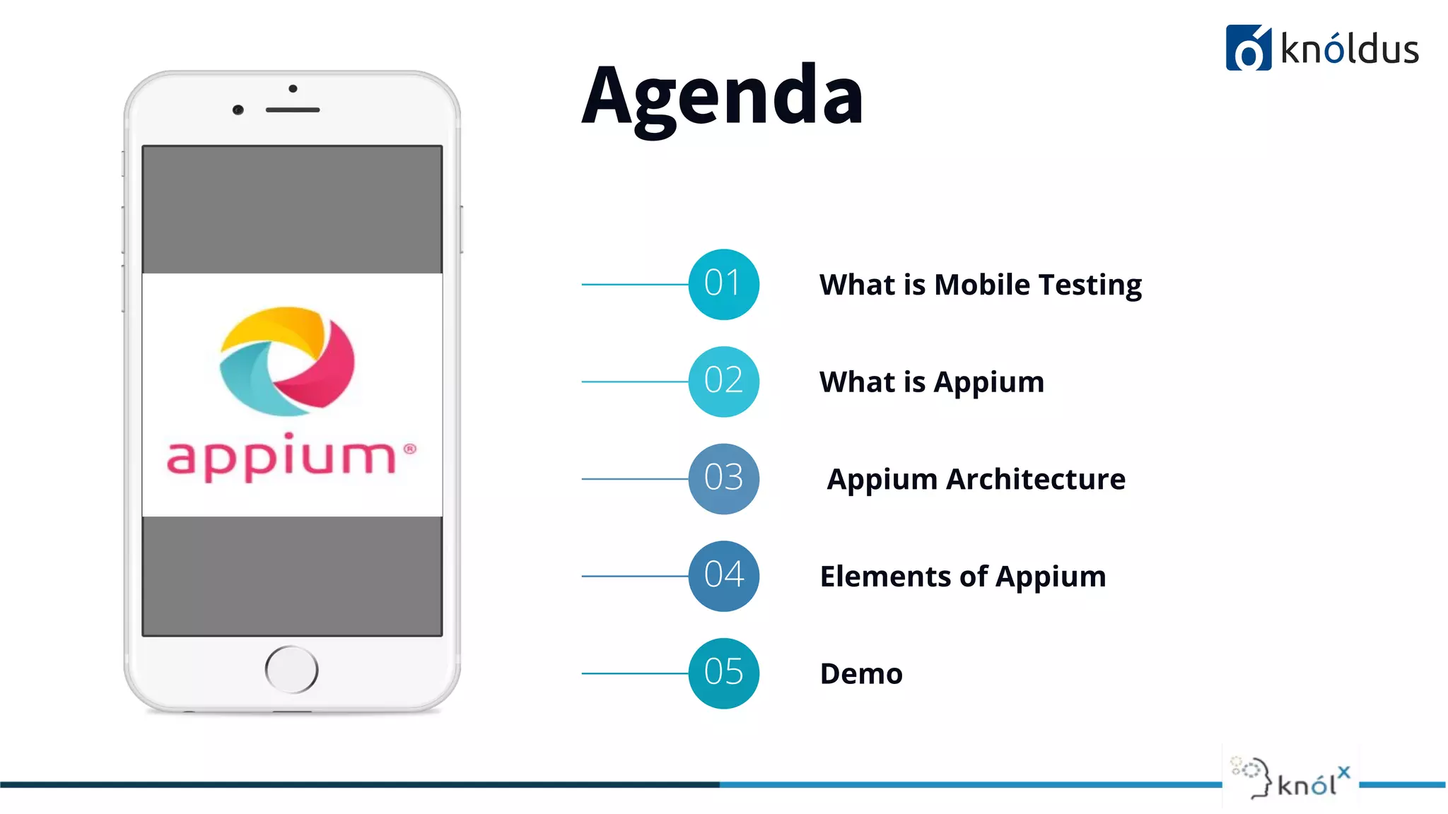 Agenda
01 What is Mobile Testing
02 What is Appium
03 Appium Architecture
04 Elements of Appium
05 Demo
 