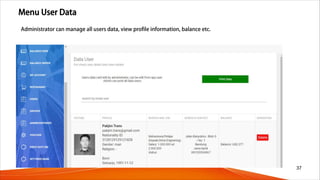 Menu User Data
37
Administrator can manage all users data, view profile information, balance etc.
 