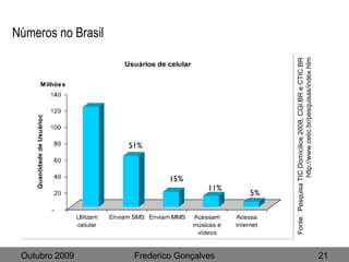 Números no Brasil Fonte:  Pesquisa TIC Domícilios 2008, CGI.BR e CTIC.BR http://www.cetic.br/pesquisas/index.htm 
