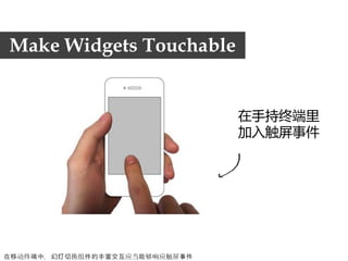 Make Widgets Touchable


                               在手持终端里
                               加入触屏事件




在移动终端中，幻灯切换组件的丰富交互应当能够响应触屏事件
 