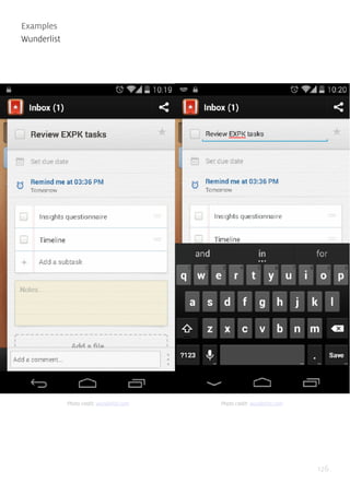 126
Examples
Wunderlist
Photo credit: wunderlist.com Photo credit: wunderlist.com
 