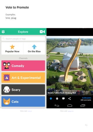 89
Vote to Promote
Examples
Vine, 9Gag
Photo credit: vine.co Photo credit: 9gag.com
 