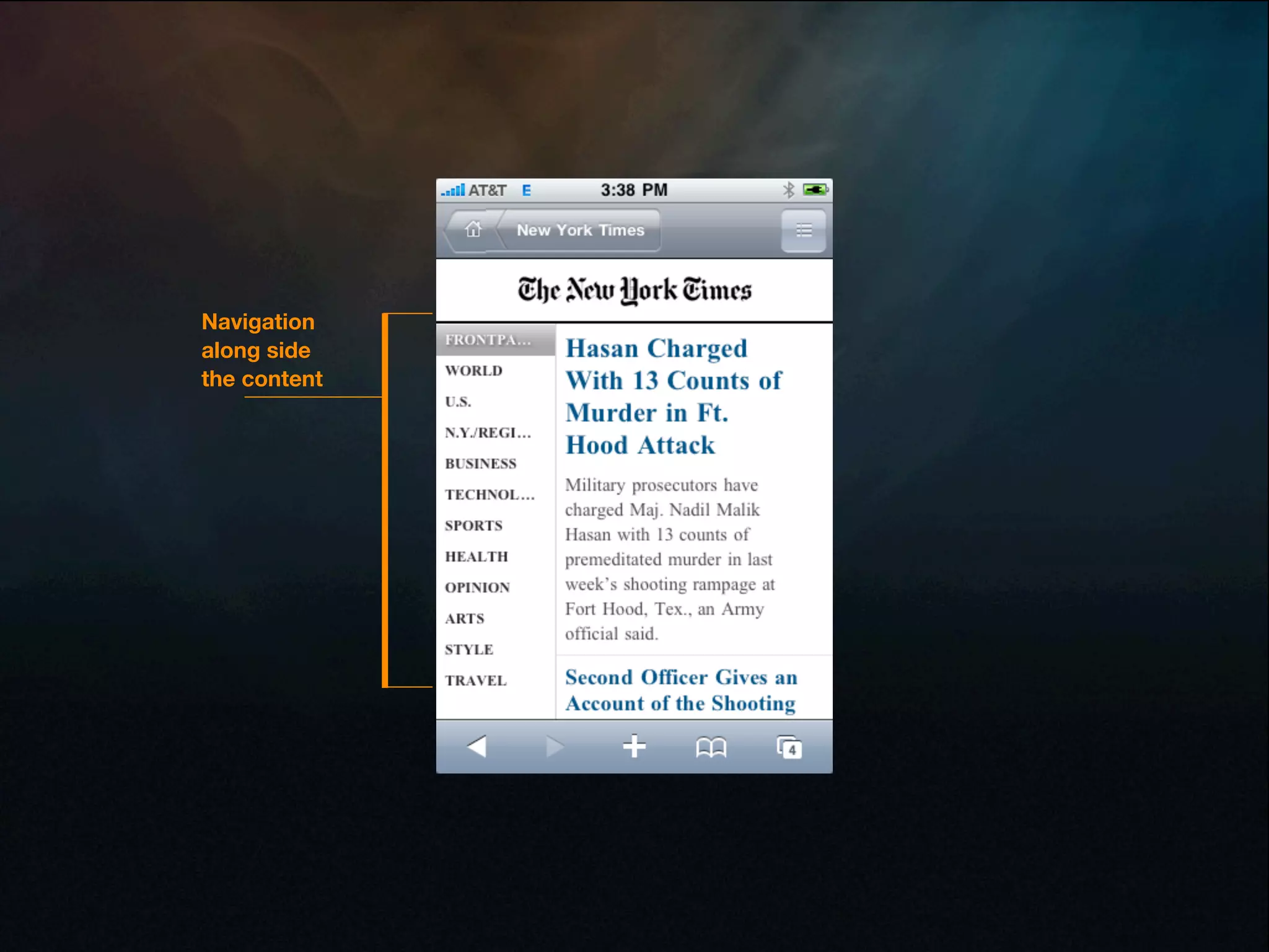Navigation
along side
the content
 