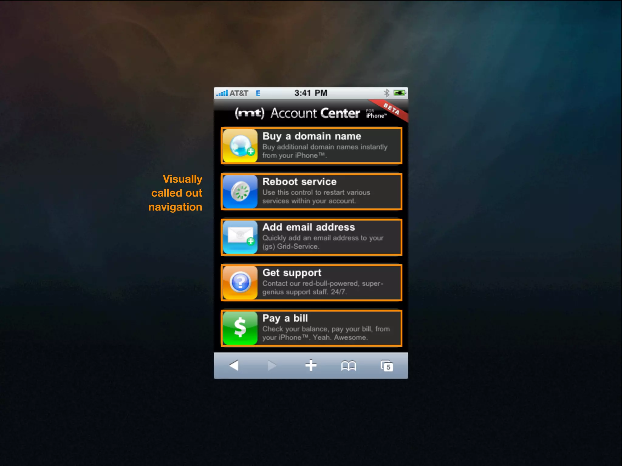 Visually
called out
navigation
 