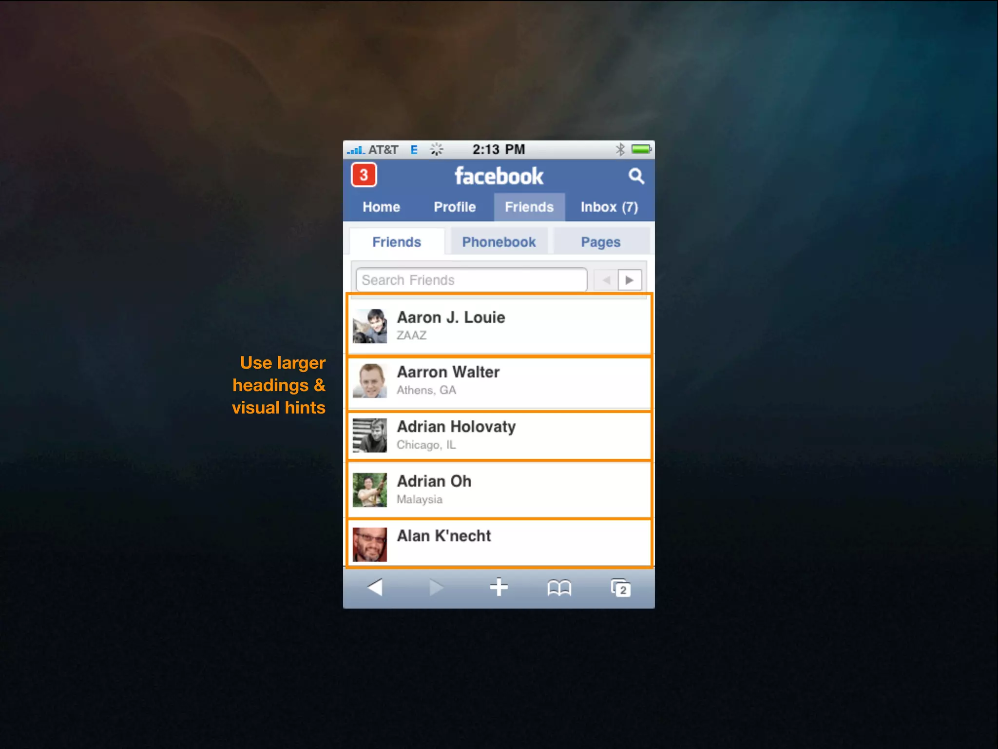 Use larger
headings &
visual hints
 