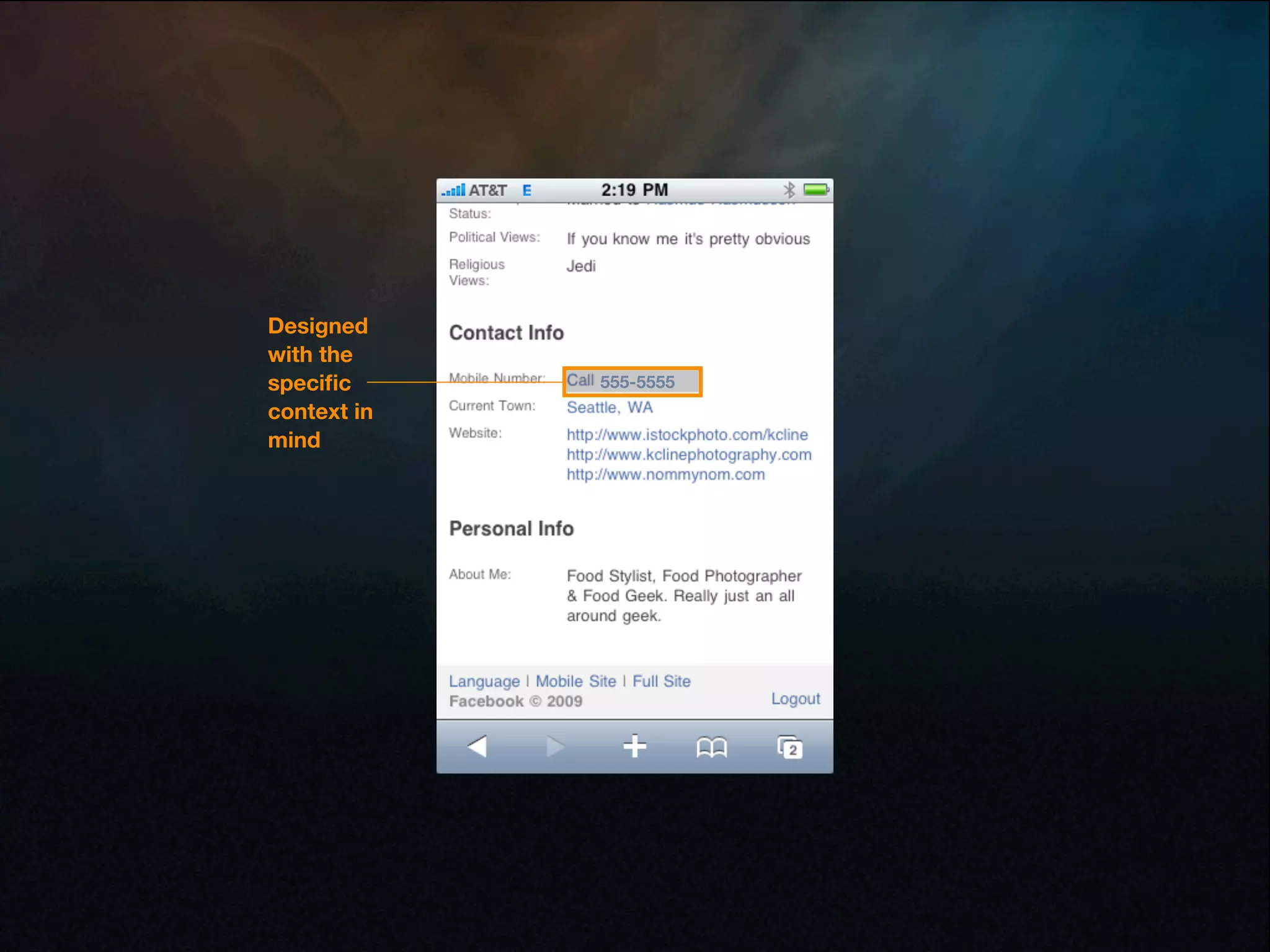 Designed
with the
speciﬁc      555-5555
context in
mind
 