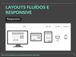 LAYOUTS FLUÍDOS E
RESPONSIVE
Responsive

http://www.abookapart.com/products/responsive-web-design

77

 
