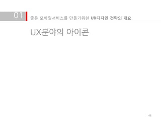 01   좋은 모바일서비스를 만들기위한 UX디자인 전략의 개요


     UX분야의 아이콘




                                     48
 