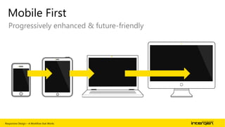 Mobile First
Progressively enhanced & future-friendly

Responsive Design – A Workflow that Works

| 56

 