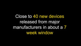 Close to 40 new devices
released from major
manufacturers in about a 7
week window

 