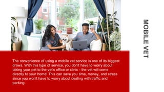 MOBILE
VET
The convenience of using a mobile vet service is one of its biggest
draws. With this type of service, you don't...