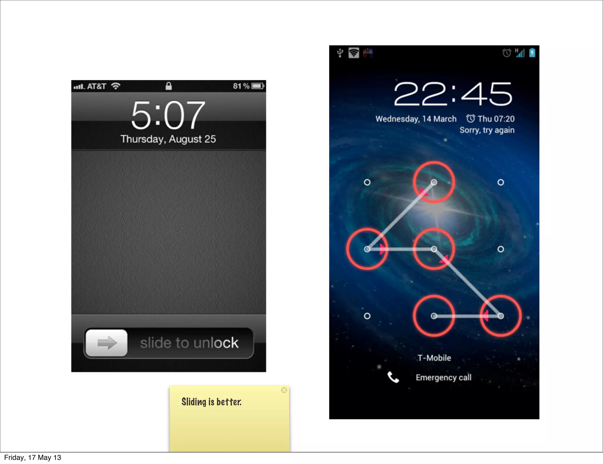 Sliding is better.
Friday, 17 May 13
 