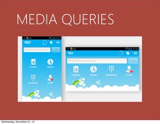 MEDIA QUERIES




Wednesday, November 21, 12
 