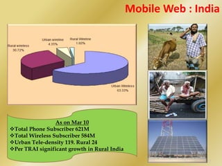 Mobile WebGartner : Top 10 Consumer Mobile Applications for 2012Money TransferLBS ($96m in 09 to $526 m in 12)Mobile SearchMobile BrowsingMobile Health MonitoringMobile PaymentNear Field Communication ServicesMobile Advertising ($530 m in 08 to $7.2b in 12) Mobile Instant MessagingMobile MusicTop 10 iPhone AppsTweetie 2 Yelp Slacker FlightTrack Pro Mint SlingPlayer Mobile The Small Chair (McSweeney's) RunKeeperPhotoshop.com MobileLocavore10