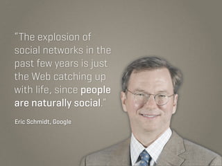 “The explosion of
social networks in the
past few years is just
the Web catching up
with life, since people
are naturally ...